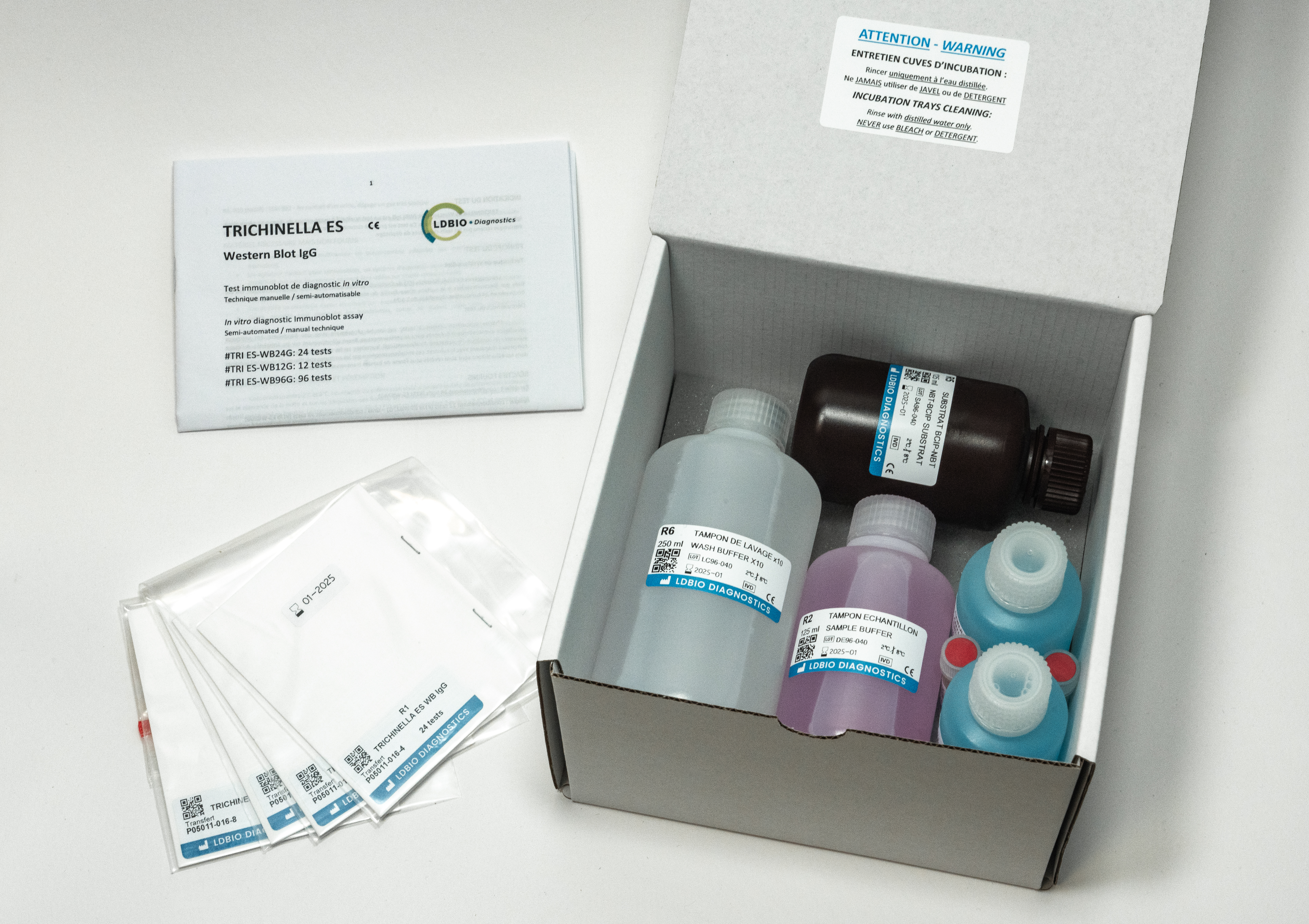 offene Verpackung von Trichinella Westernblot 96 Test mit allen Komponenten - LDBio