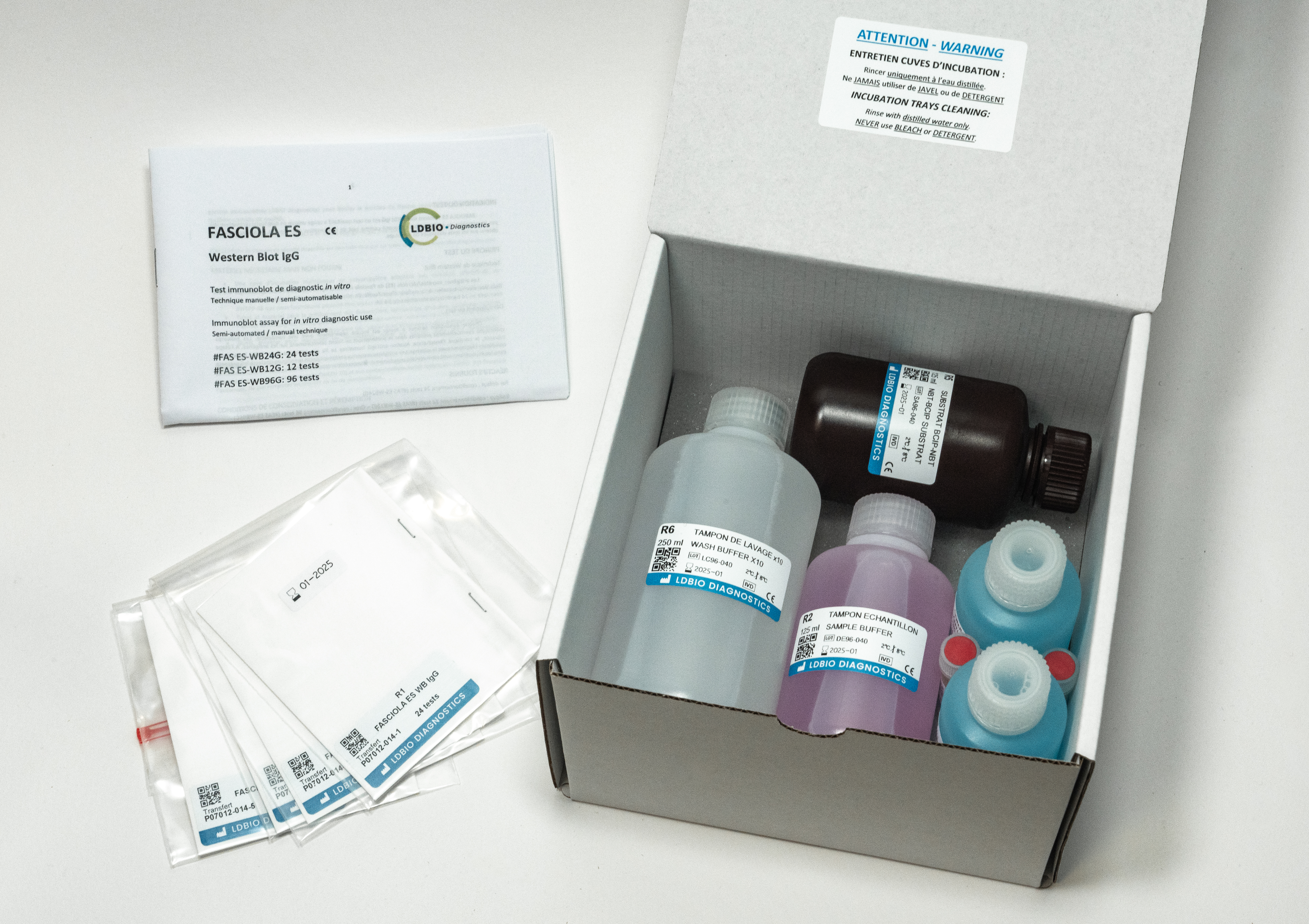 offene Verpackung von Fasciola Westernblot 96 Test mit allen Komponenten - LDBio