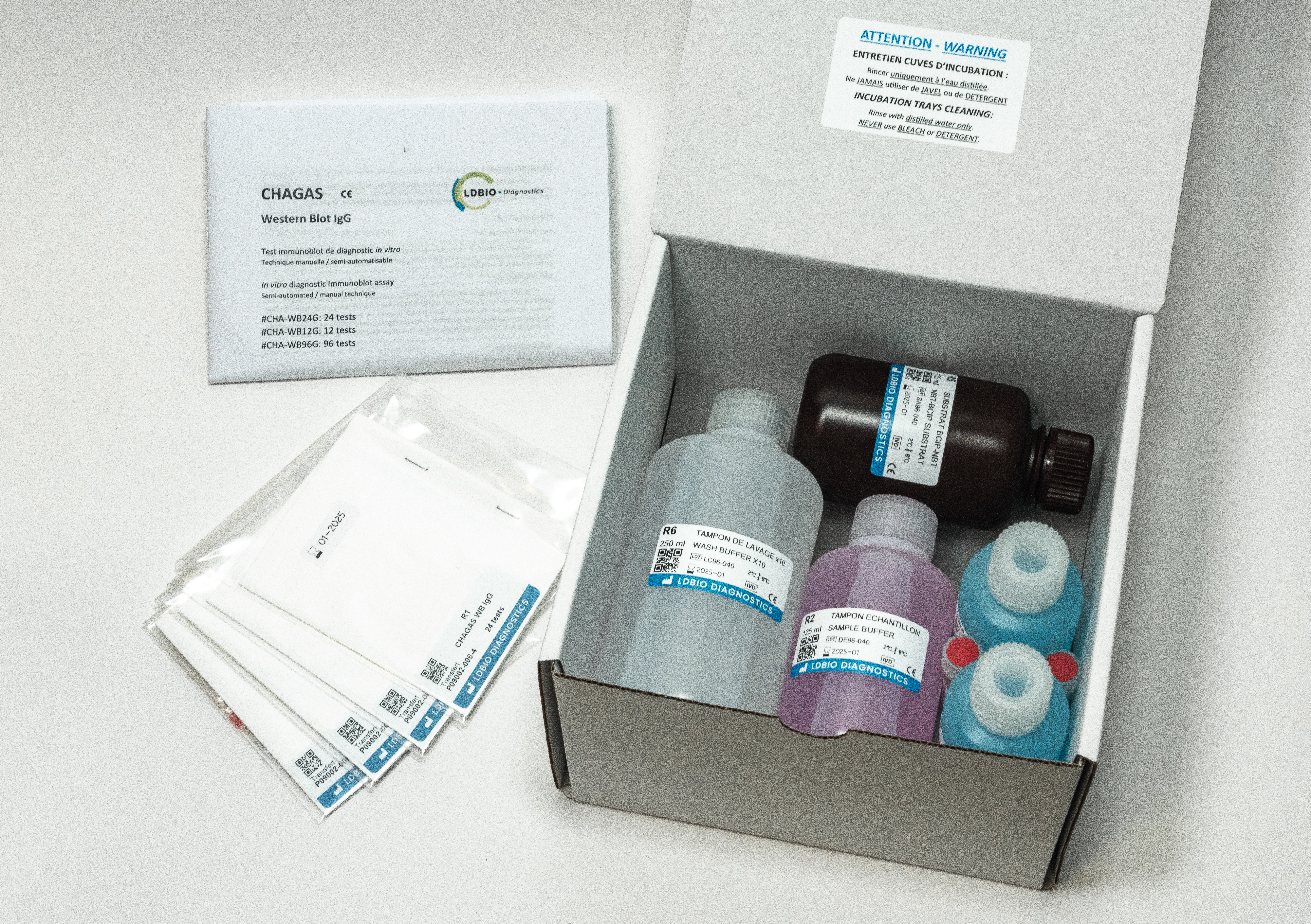 offene Verpackung von Chagas 96 Test mit allen Komponenten - LDBio