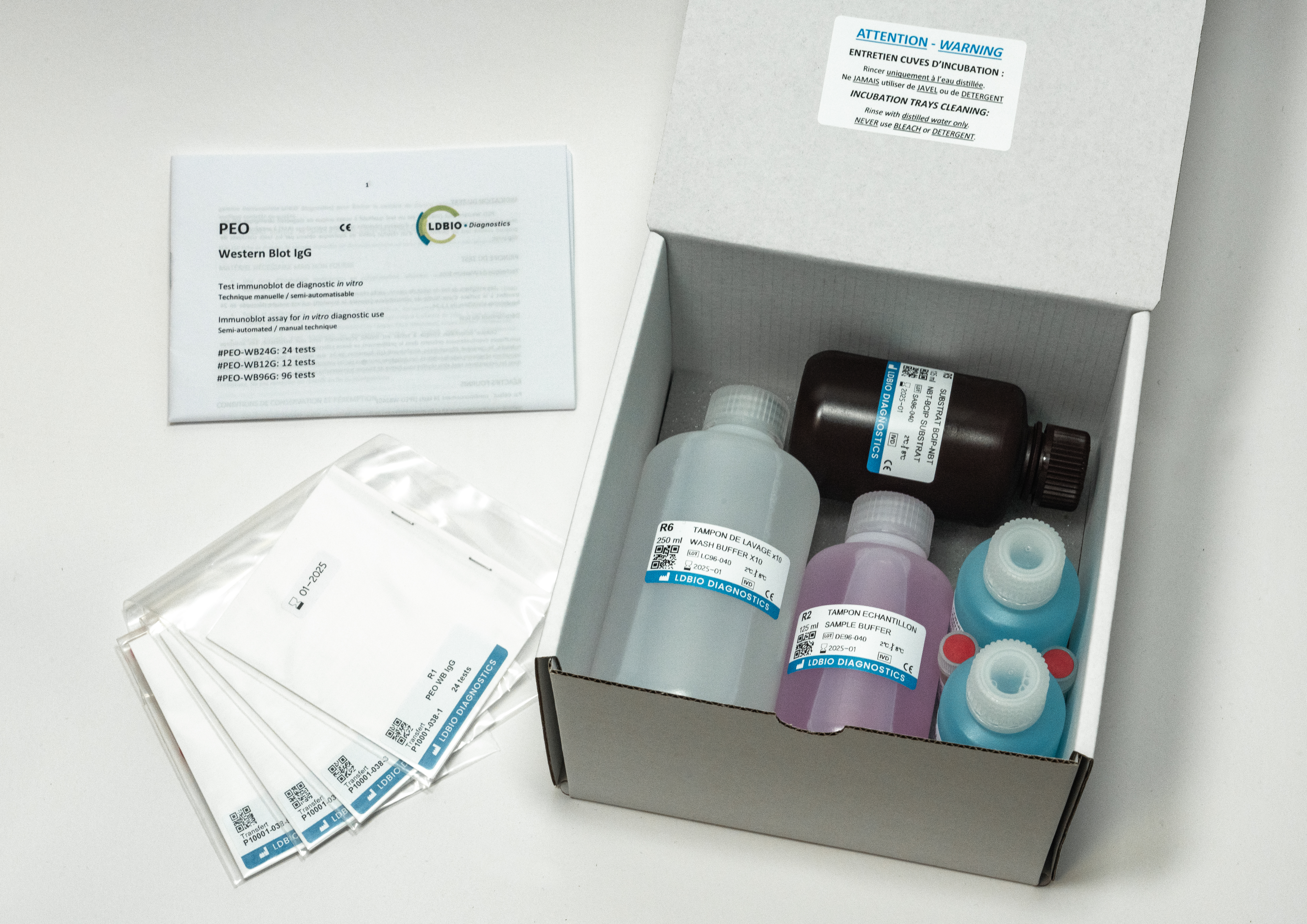 offene Verpackung von PEO WB 96 mit allen Komponenten - LBDio