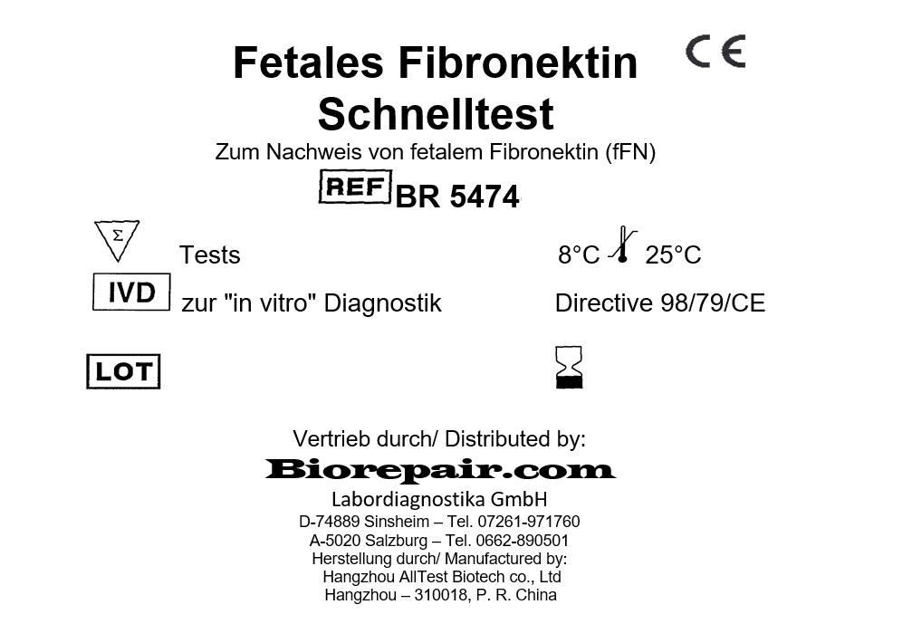Detailliertes  Verpackungs-Etikett des fFN Kassettenschnelltests mit Produktdaten