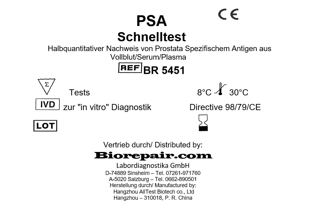 Detailliertes Verpackungs-Etikett des PSA Kassettenschnelltests